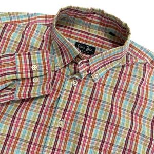 Gitman Bros Plaid Seersucker Made in USA Button Down Shirt Long Sleeve Size M